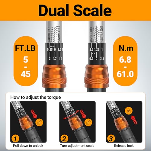 Click Torque Wrench Set, 1/4" 3/8" 1/2" Drive | 6-Piece Combo Kit with Extension Bars, 72-Tooth, ±2% Accuracy, Dual Scale, Designed for Automotive Motorcycle Bike - size: 1/4,3/8,1/2" Set