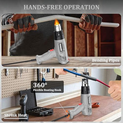 Heat Gun, Variable Temperature Settings 572℉~932℉ (300℃-500℃), Heat Hot Air Gun Overload Protection with 4 Nozzles for Shrinking Wrap, Crafting, Paint Removing, Epoxy Resin (Gray) - color: Gray