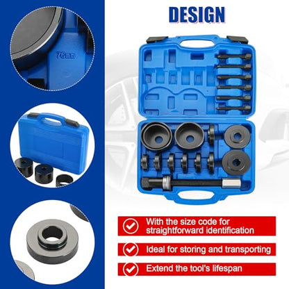 NYXOVA 19pcs Front Wheel Drive Bearing Removal Installation Service Tool Kit, Wheel Bearing Removal Kit, Bearing Removal Install Adapter Puller Pulley Service Tool Kit