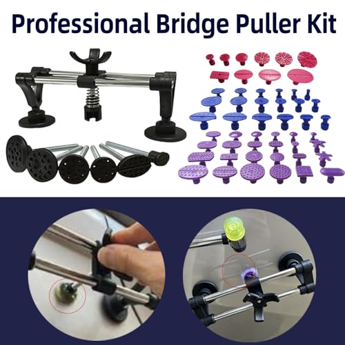 Car Dent Puller Kit,dent Removal Kit for Dent Repair with 5 Kinds of Dent Puller,Dent Lifter& Big Size Heavy Duty Slide Hammer &Bridge Puller for Hail Dent Removal Tools(103pcs no dent Light)