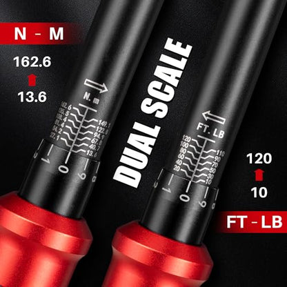 3/8-Inch Drive Click Torque Wrench-10-120 Ft-Lb for Car Motorcycle | Dual-Direction Adjustable Torque Wrench(13.6-162.6Nm), 72T Dual Range Scales, High 3% Precision for Bike,Wheel Machinery DIY - size: 3/8"DR.10-120 FT-LB