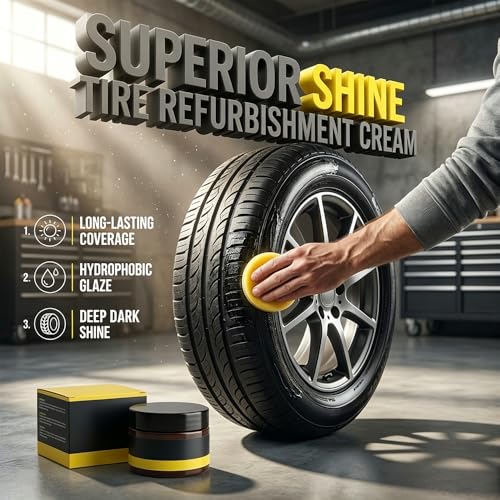 Car Tire Shine With Sponge, 2026 Upgraded Tire Coating For Long-Lasting Wet Look, Waterproof Uv Protection Black Restorer For Cars Trucks, Quick Application Tire Dressing Kit (1)