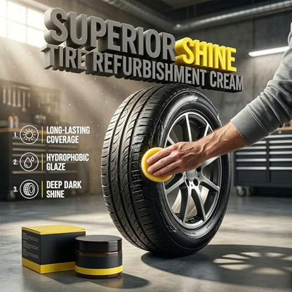 Car Tire Shine With Sponge, 2026 Upgraded Tire Coating For Long-Lasting Wet Look, Waterproof Uv Protection Black Restorer For Cars Trucks, Quick Application Tire Dressing Kit (1)