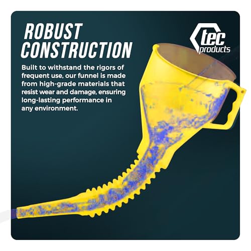 TEC Products FlexAll Long Flexible Funnels - Automotive Oil Funnel with Hose, Durable Nitrile Rubber for Oil Change, Transmission Funnel Fluid, Diesel, Fuel, Gas - Made in USA - Yellow (12 x 4 Inches) - color: Yellow, size: Small