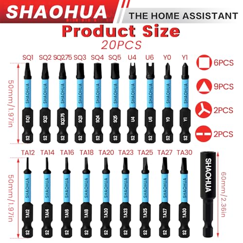 20PCS Screwdriver Bit Set, 1"Triangle Screwdriver Set TA12-30, Square Drive Bits#2,2.75,3,4,5, U-Shaped Bits Set U4,U6,Triwings screwdrivers Y0,Y1, S2 Steel Hex Head Drill Bit Set with 1/4" Bit Holder - style: H. Triangle & Square & U & Y Screwdriver Bits