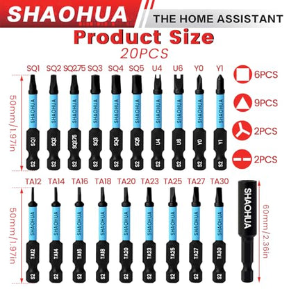 20PCS Screwdriver Bit Set, 1"Triangle Screwdriver Set TA12-30, Square Drive Bits#2,2.75,3,4,5, U-Shaped Bits Set U4,U6,Triwings screwdrivers Y0,Y1, S2 Steel Hex Head Drill Bit Set with 1/4" Bit Holder - style: H. Triangle & Square & U & Y Screwdriver Bits