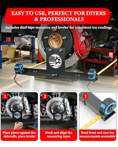 Wheel Alignment Tool Plates Kit for Home DIYers, Quick Front-End Toe Check | Without Removing Calipers, 2 Tape Measure, Detachable Automotive Alignment Tool for Most Cars, SUVs, Trucks, Jeeps & UTV/ATV