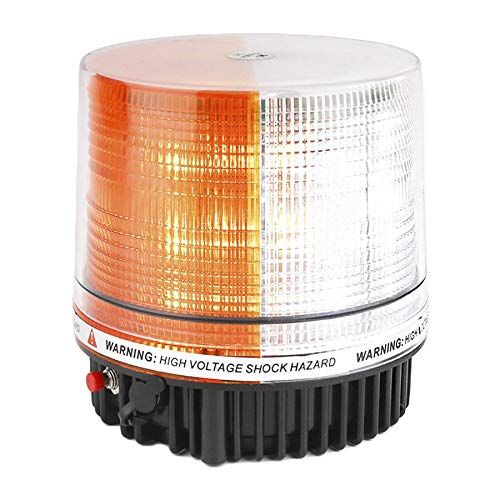 LED Wireless Rotating Beacon Battery Strobe Warning Light Amber White | Hazard Flash Emergency Safety Roof Top Lights Magnetic Base Mount and Rechargeable Portable For Plow Tractor UTV Golf Cart - color: Amber/White