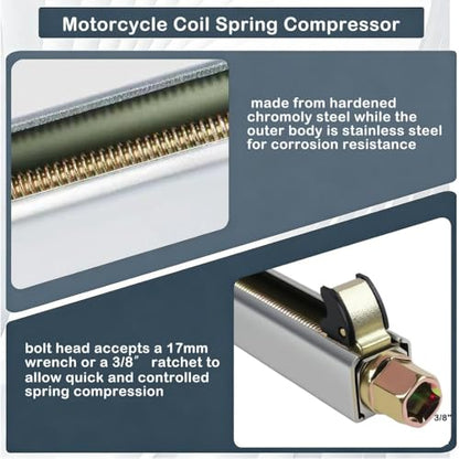 Motorcycle Coil Spring Compressor Tool, Heavy Duty Bike Shock Spring Compression Tool Kit for Rear Shock Absorber Maintenance, Repair & Installation, Professional Universal Suspension Service Tools