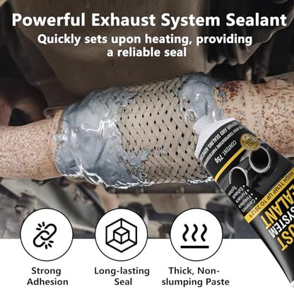 LOCBONDSO Muffler Repair Kit, Heat Resistant Up to 2012°F Exhaust Sealant, Professional Seal for Exhaust Systems, Mufflers, Tailpipes, and Catalytic Converters, 2.6 oz