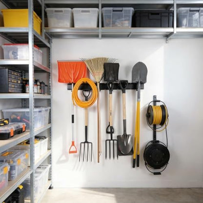 Aking Ace 96-Inch Heavy Duty Wall Mount Garden Tool Organizer for Garage | Adjustable hangers perfect for shovels, rakes, and Garage Tools, Heavy-duty rack holds 700lbs. Ideal for shed organization - size: 96inch