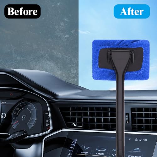 Car Window Cleaner, Car Windshield Cleaner Tool, Windshield Cleaner Inside with Extendable Handle and 4PCS Washable Reusable Cloth Pad, Car Tools Universal Auto Wiper Cleaning - color: Dark blue