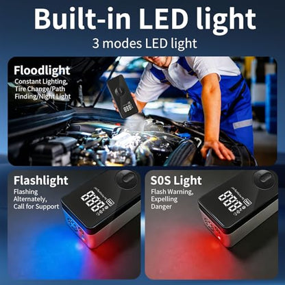 Jump Starter with Air Compressor,14.8V 8000A Peak Portable Car Battery Jump Starter Jump Box,150PSI Car Air Pump Tire Inflator Battery Charger with LED Light, LCD Display