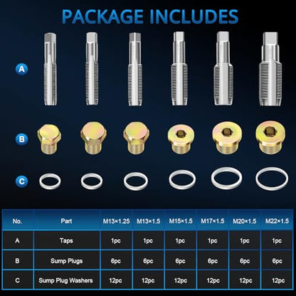 YSTOOL 114PCS Oil Pan Drain Plug Thread Repair Kit Metric Universal with Carry Case M13 M15 M17 M20 M22