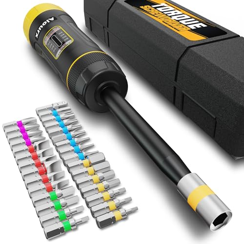 Long Shank Torque Screwdriver Set, 10-80 Inch Pounds lbs, 32 Piece 1/4" Drive Torque Screwdriver Wrench with S2 Steel Bits for Bicycle Mechanics, Mechanical Equipment, and Mounting - size: 10-80inch L
