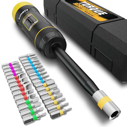 Long Shank Torque Screwdriver Set, 10-80 Inch Pounds lbs, 32 Piece 1/4" Drive Torque Screwdriver Wrench with S2 Steel Bits for Bicycle Mechanics, Mechanical Equipment, and Mounting - size: 10-80inch L