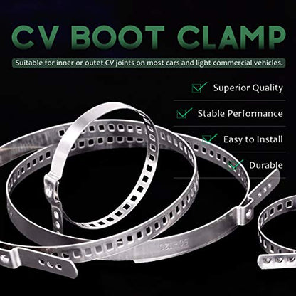 Keadic 6 Set Auto CV Joint Boot Clamps Kit, 6 Pcs Small & 6 Pcs Large Stainless Steel Universal Adjustable Drive Shaft CV Boot Clamps - size: CV Joint Boot Clamps - 6 Set