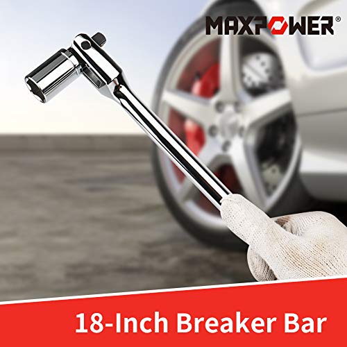 MAXPOWER 18-inch Breaker Bar Dual drive 1/2" and 3/8", Flex Handle for Breaks Loose Fasteners, Cr-V Steel, 360-degree Rotating, Comforable Grips Handle - size: 18 inch Dual Drive 3/8"+1/2" Phosphated