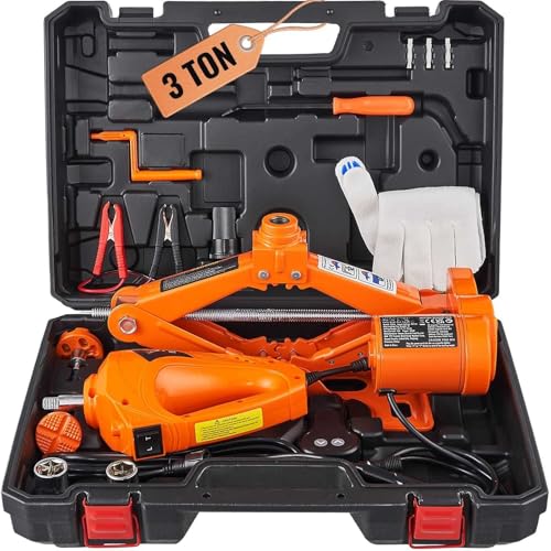 Electric Car Jack 3 Ton, 6600lbs Scissor Jack with Impact Wrench - 12V Portable Lifting Kit for Sedan, SUV, Truck Tire Change