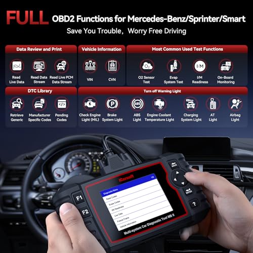 iCarsoft MB II OBD2 Scanner for Mercedes Benz/Sprinter/Smart, All System in-Depth Diagnostic Scan Tool, with Oil Reset/SAS/EPB/ETC/DF/BLD/INJ, Battery Test, Live Graph Data