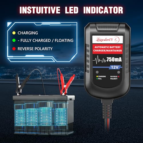 [4-Pack] 12V 750mA Trickle Charger for Car Battery, Automatic Smart Battery Maintainer & Float Charger for Motorcycle, Boat, Lawn Mower, Marine SLA AGM Gel Lead Acid Batteries