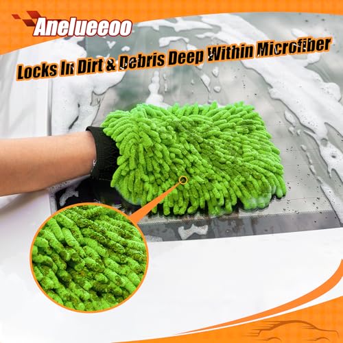 Car Wash Mitt Microfiber, Premium Chenille Microfiber Wash Car Mitts Sponge Scratch Free & Lint-Free, Microfiber Wash Mitts Waterproof Lining 2 Pack Green (8''X12'') - size: XCST_8X12IN_FG_2PCS