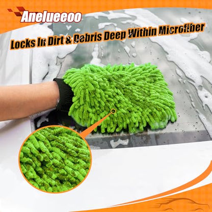 4 Pack Car Wash Mitt Microfiber, Premium Chenille Microfiber Wash Car Mitts Sponge Scratch Free & Lint-Free, Microfiber Wash Mitts Waterproof Lining Green (8''X12'') - size: XCST_8X12IN_FG_4PCS