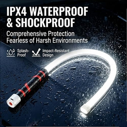 Flexible LED Work Light, 800 Lumens Rechargeable Gooseneck Flashlight, 30 Inch Bendable Hands-Free Tool Light that Holds Shape for Car Repair, Mechanics, Plumbers, Garage Workshop (1, No Gloves)