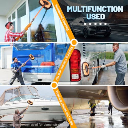 Car Wash Brush with Long Handle, Chenille Microfiber Car Wash Mop Kit, Scratch Free Car Cleaning Supplies with Ergonomic 15掳 Curved Extension Pole for RV Truck Boat Windshield - Orange - color: Orange