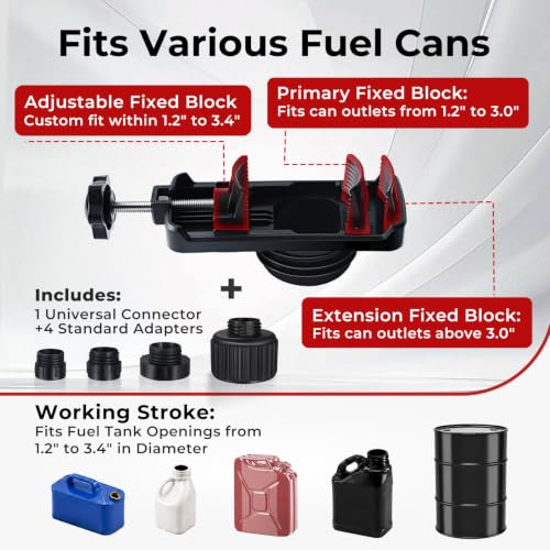 Fuel Transfer Pump with Auto-Stop Sensor-30s Alert Beep,3.4GPM USB & AA Battery Powered, 51" Upgraded Vinyl Hose, 4 Tank Adapters &Universal Multi-Tank Adapter for Gasoline, Diesel,Oil - color: Red&Black
