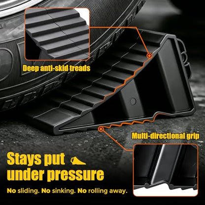 Camper Wheel Chocks, Anti-Slip Tire Blocks, Easy to Place & Remove | Portable Wheel Stoppers for RV Camping & Trailer Parking, Stackable Stabilizers with Secure Grip on Gravel, Mud & Slopes