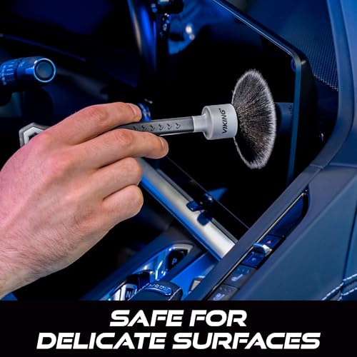VIKING Car Detailing Brush Set for Car Cleaning Kit, Super-Soft Bristles for Interior Detail, Black/Grey, Includes Medium 1 Inch Diameter and Large 1.5 Inch Diameter Brush Heads, 2 Pack