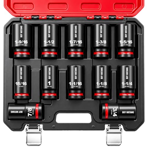 3/4''12pcs Impact Socket Set, SAE 3/4'',7/8'',1-1/4'',1-1/8'',1-1/16'',1'',15/16'',1-5/16'';1-3/8'',1-7/16'',1-1/2'',1-9/16 Socket,Cr-Mo,Heavy Duty Impact Socket Set,With a Storage Case - size: 3/4''12pcs Socket Set SAE