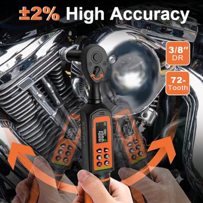 Kerry 3/8 Inch Drive Digital Torque Wrench 0-44.25ft.lb, ±2% High Accuracy | Five Units of Measure,LED and Buzzer Notification, Easy to Read and Operate, 72 Tooth for Bike Motorcycle - size: 3/844ft.lb