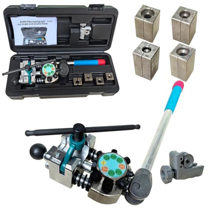 Professional Brake Line Flaring Tool Kit – 45° Single, Double & Bubble Flare Maker for 3/16", 1/4", 5/16", 3/8" Tubing | Universal Brake Repair & Fuel Line Flaring Tool for DIY & Mechanics