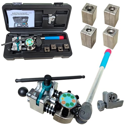 Professional Brake Line Flaring Tool Kit – 45° Single, Double & Bubble Flare Maker for 3/16", 1/4", 5/16", 3/8" Tubing | Universal Brake Repair & Fuel Line Flaring Tool for DIY & Mechanics