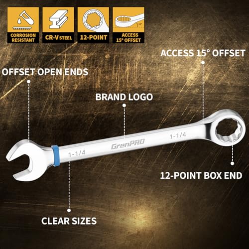 GRENPRO Large Wrench Set, SAE Wrench Set With Color Ring, 7PCS 15/16", 1", 1-1/16", 1-1/8", 1-3/16", 1-1/4" Long Big Open End Wrench Tools Set Roll Up Pouch Organizer, 12 PT Combination Wrenches Sets - style: SAE Wrench Set Large With Color Ring