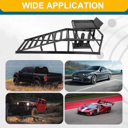 2 Pcs Black Hydraulic Car Ramps 5 Ton (11,000 LBS) Heavy Duty Steel Car Lift Ramps with Hydraulic Jack for Oil Changes & Truck Repair, Truck Trailer Garage Vehicle Ramps - color: Black