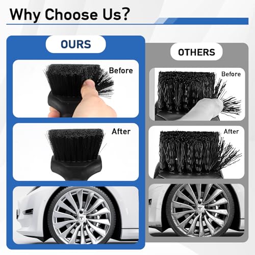 MVEQRRN 2-Pack Car Wheel & Tire Brush Set, Soft & Stiff Bristles (Black) | Rubber handle, Wheel Cleaner Brush, deep clean rims, wheel brushes for cleaning wheels, for fenders, carpets, car wash kit - color: black