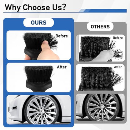 MVEQRRN 2-Pack Car Wheel & Tire Brush Set, Soft & Stiff Bristles (Black) | Rubber handle, Wheel Cleaner Brush, deep clean rims, wheel brushes for cleaning wheels, for fenders, carpets, car wash kit - color: black