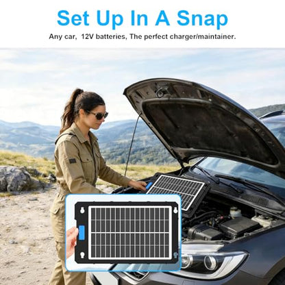 7.5W Solar Car Battery Charger 12V Portable Waterproof Solar Panel Trickle Charger Maintainer with Smart PWM for Car, Automotive, Motorcycle, Boat, Marine, RV,Trailer, Snowmobile, etc. | Portable Waterproof Charger Built-in Smart PWM Controller for Car, M