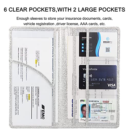 Car Registration and Insurance Holder, Premium Leather Insurance and Registration Holder,vehicle Glove Box Car Organizer, with Magnetic Shut for Cards, Driver License (Glitter Silver) - color: 04-Glitter Silver