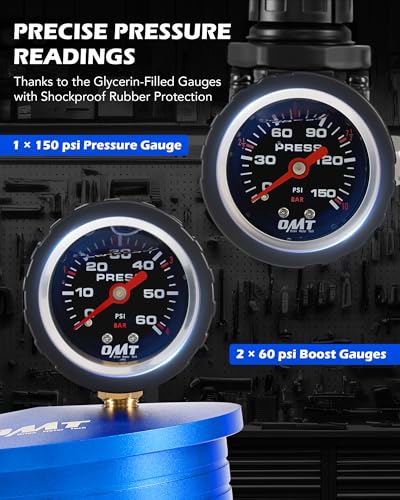 Orion Motor Tech Charge Air Cooler CAC Boost Leak Tester with 4" 3.5" 3" Billet End Caps, Aluminum CAC Pressure Tester with 150 psi Regulator Extension Line US & EU Air Fittings for Class 7 & 8 Trucks
