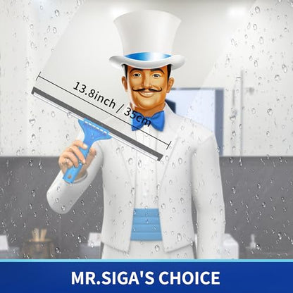MR.SIGA Professional Window Cleaning Combo - Squeegee & Microfiber Window Scrubber, 14" - size: 14-inch