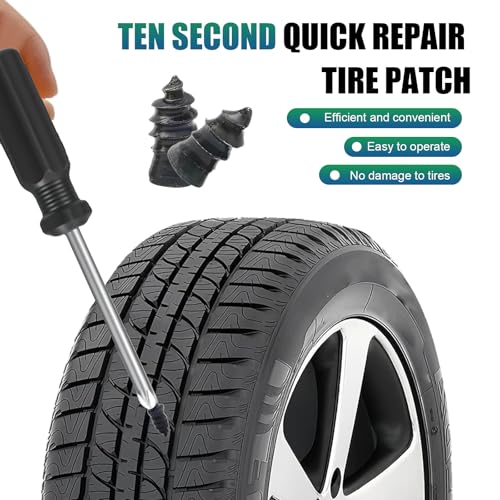 60 Pcs Heavy Duty Tire Repair Rubber Nails, Spiral Screw-in Emergency Puncture Repair Plugs, Tubeless Tire Repair Kit for Car, Truck, Motorcycle, ATV, SUV, Tractor, Trailer(Black)