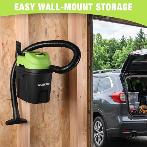 WORKPRO 1.5 Gallon Wet Dry Vacuum Cleaner, 2.5 Peak HP Portable Shop Vacuum with Powerful Suction, Lightweight Wet/Dry Vac for Car, Garage & Home Cleaning, Wall-Mount Storage