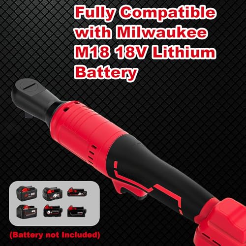3/8" Ratchet Wrench Compatible with Milwaukee 18v Battery,Brushless Motor 400rpm Variable Speed 45 Ft-lbs(60 N.m) Ft-Ibs Power Tools 7 Sockets, 1/4" Adapter, 3" Extension Bar for car