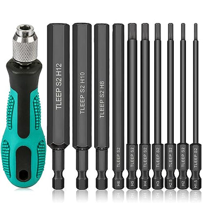 1/4 Inch 3.94" Long Allen Wrench Drill Bits w/ 1/4" Quick Change Bit Driver, Metric Hex Screwdriver Set, Magnetic Allen Key Drill Bit Set 1.5mm-12mm S2 Steel Allen Socket Set for Ikea Furniture - color: Set 10: Metric and Quick Change Bit Driver