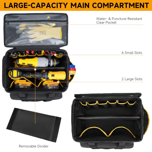 Tool Bag 15 Inch,Heavy Duty Tool Organizer,Tactical Range Tool Tote,30 Pockets & Anti-Friction Bottom,Water-Resistant,Tool Box for Him Dad Men,Electrician,Carpenter,Repairman,Ideal Gift for Father - color: Black