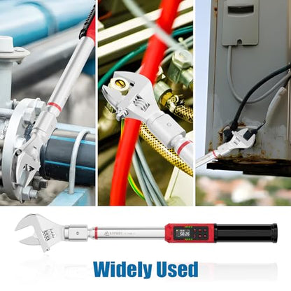 ANPUDS Adjustable Digital Torque Wrench, 1.5-99.6 Ft.lb, ±1% Accuracy | 2-135Nm, 45mm Jaw & 1/2" Ratchet, 14×18mm Open End, Vibration, Buzzer, LED Indicator for HVAC, Split AC, Motorcycle, Plumbing - size: 1.5-99.6 Ft.lb/2-135 Nm(14×18mm)